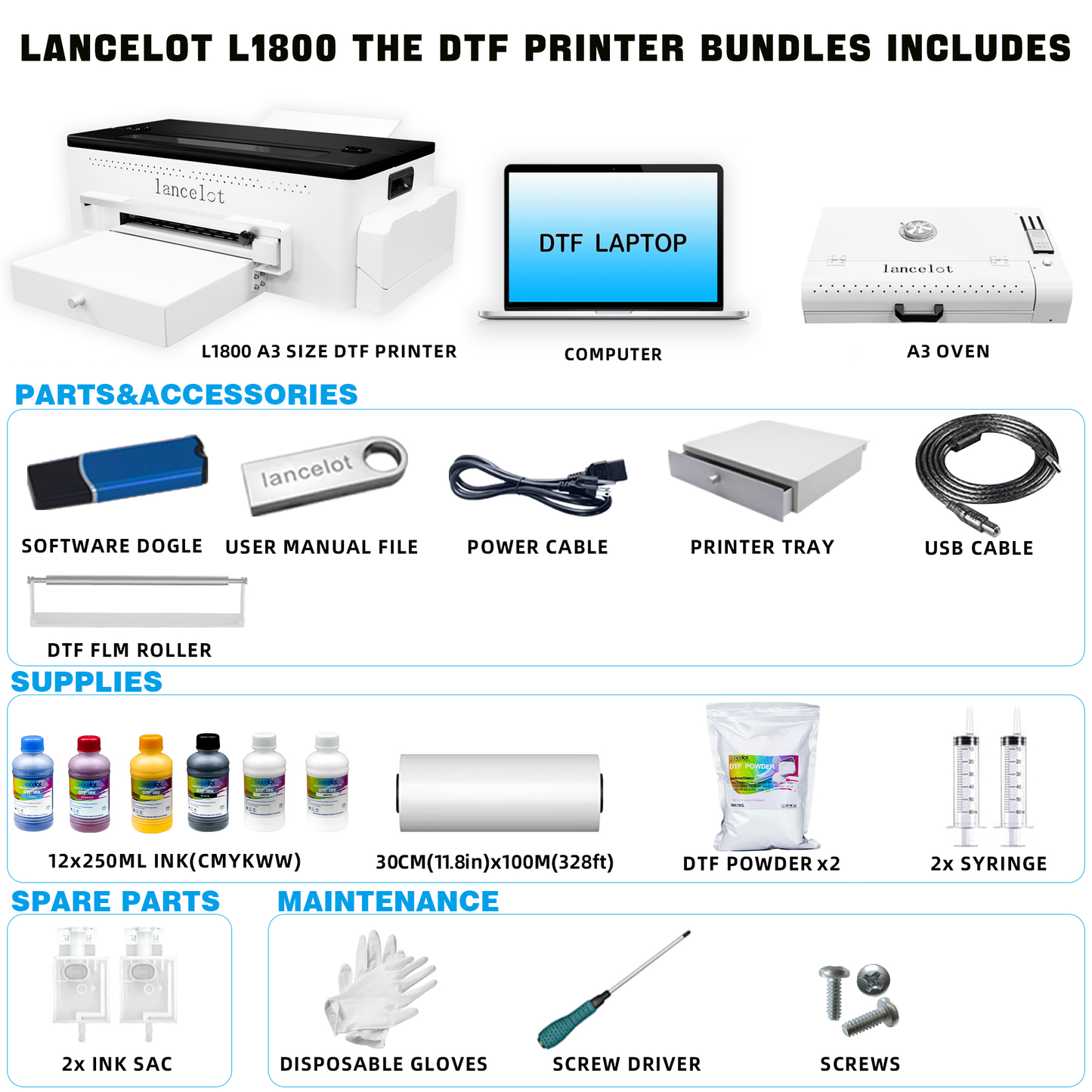 A3 DTF Printer Lancelot L1800 with Oven For Home T-Shirt Printing