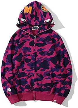 Unisex Shark Embroidery Y2k Zip Up Hoodie Couple Sweatshirts Jacket Asian Size