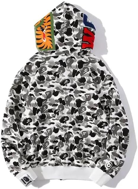 Unisex Shark Embroidery Y2k Zip Up Hoodie Couple Sweatshirts Jacket Asian Size