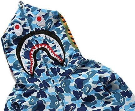 Unisex Shark Embroidery Y2k Zip Up Hoodie Couple Sweatshirts Jacket Asian Size