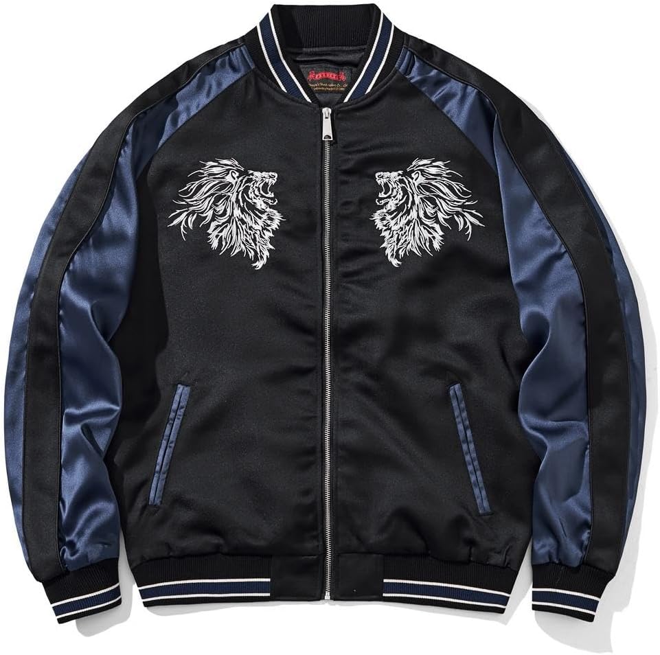 Men's Lion Embroidery Bomber Jacket Zip Up Hoodies Streetwear