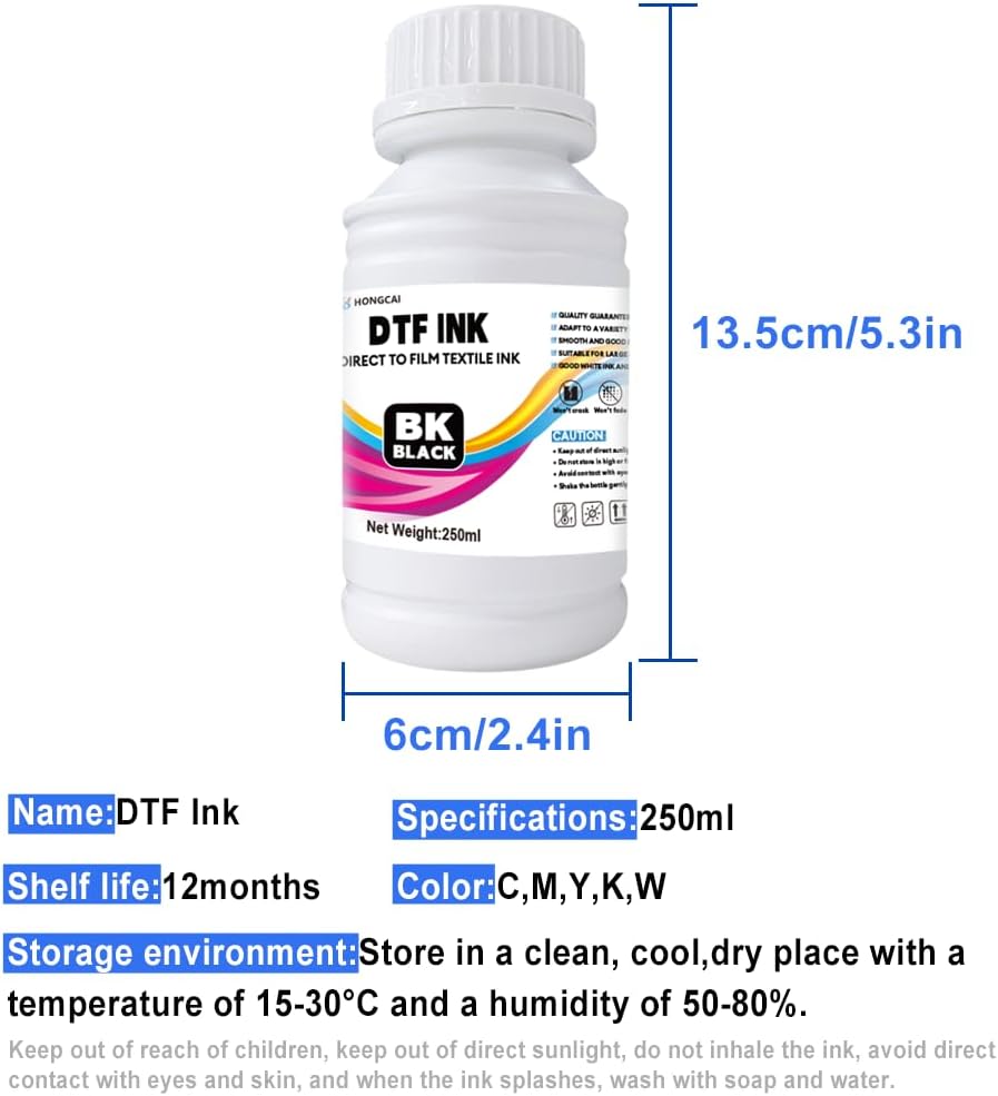 250ml 6-Color CMYKWW DTF Ink Set for L1800 L805 DX6 Heat Transfer - Colorsprinter