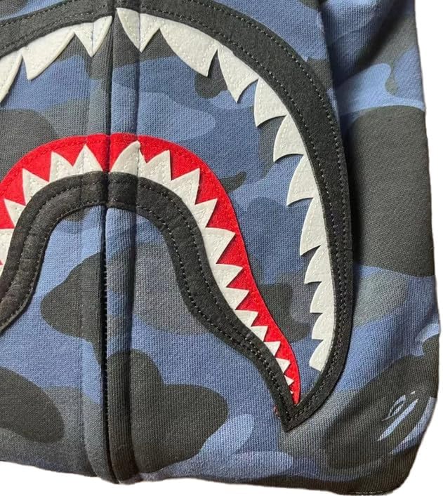 Unisex Shark Embroidery Y2k Zip Up Hoodie Couple Sweatshirts Jacket Asian Size