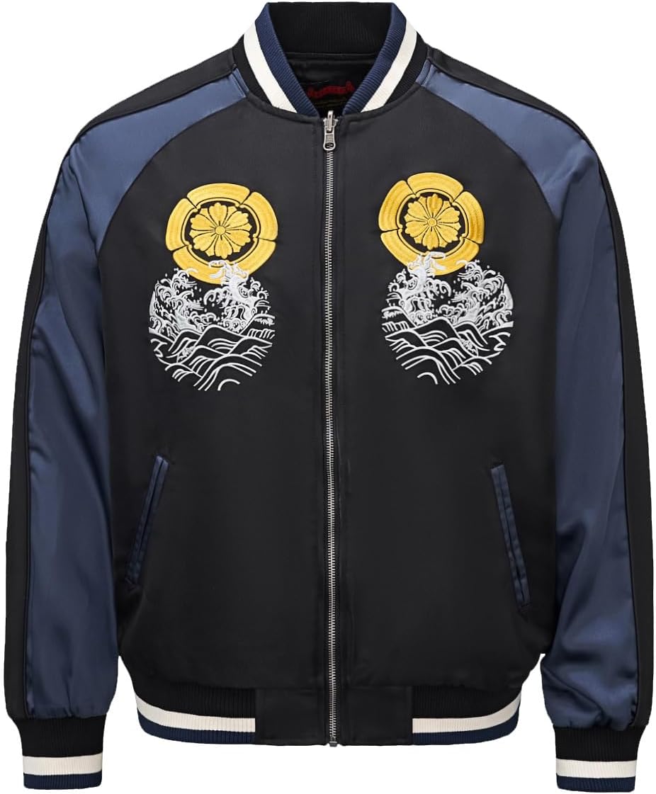 Koi Carp Embroidery Men Bomber Jacket Streetwear Windbreaker Hoodie