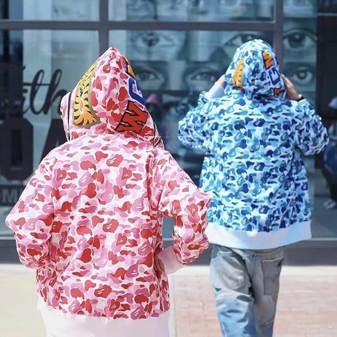 Unisex Shark Embroidery Y2k Zip Up Hoodie Couple Sweatshirts Jacket Asian Size