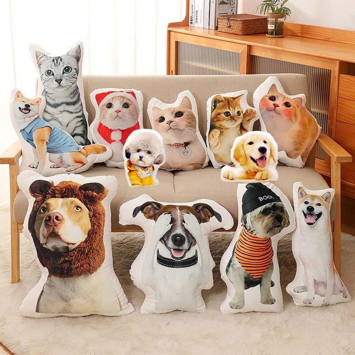 Personalized Custom Photo Dog Cat Into Pillow Shape Throw