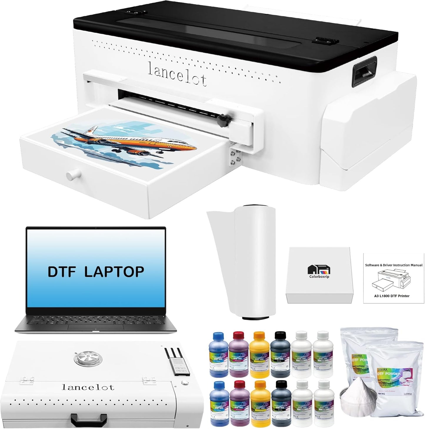 Lancelot A3 L1800 DTF Printer Bundle Printer+Oven+Laptop+consumable DTF Printer + Oven+ 6x500ml Ink + Roll film
