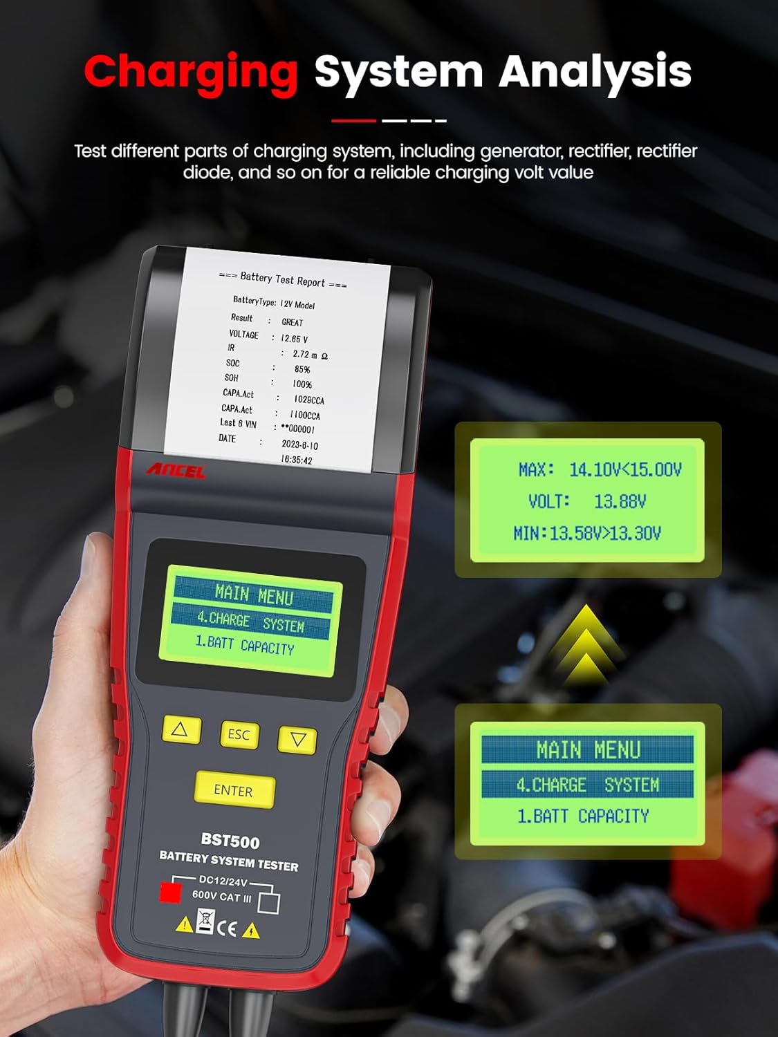 Car Battery Tester with Printer for Motorcycles Truck SUV ATV RV
