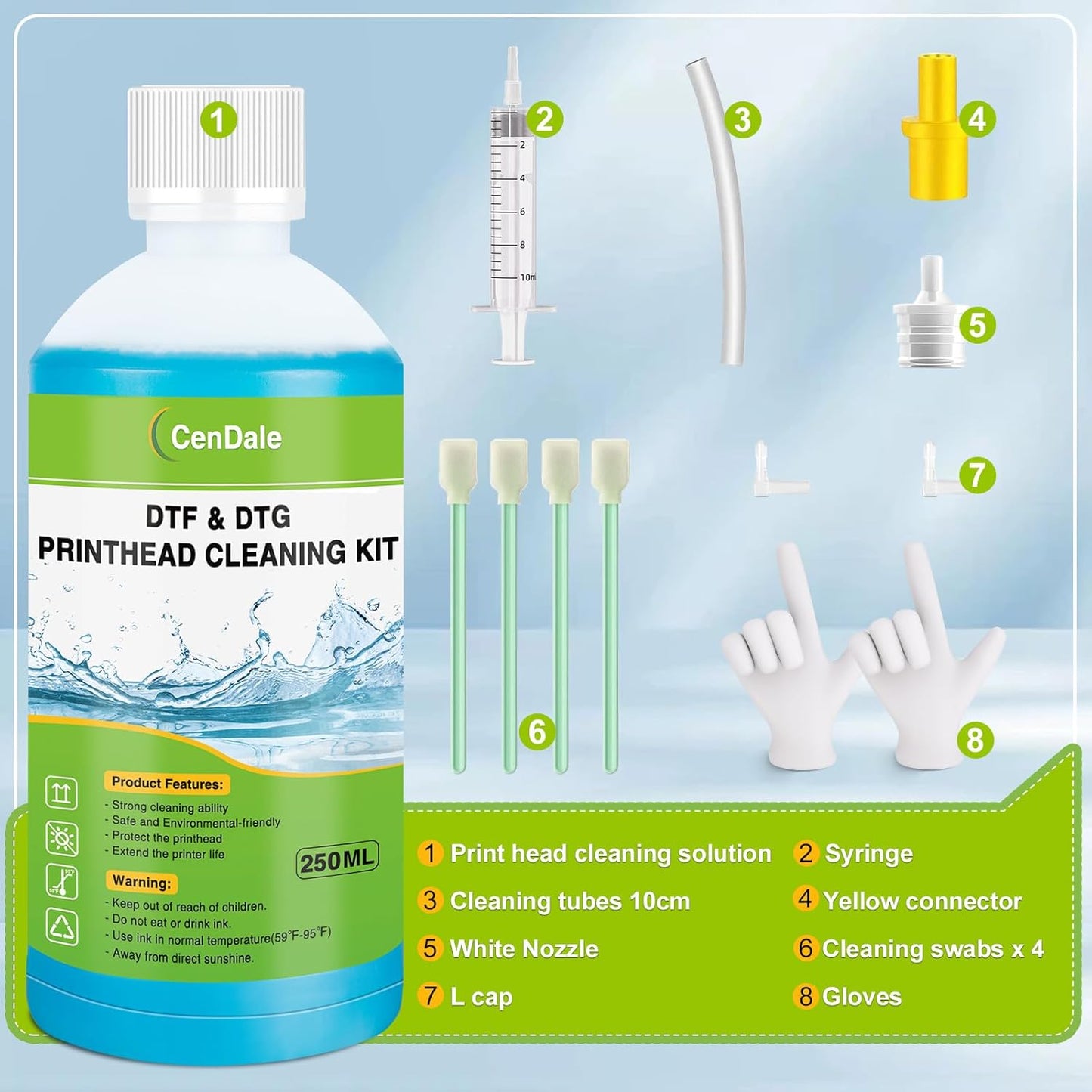 250ML DTF Cleaning Kit for Epson ET8550 L1800 XP600 DTF DTG Printers