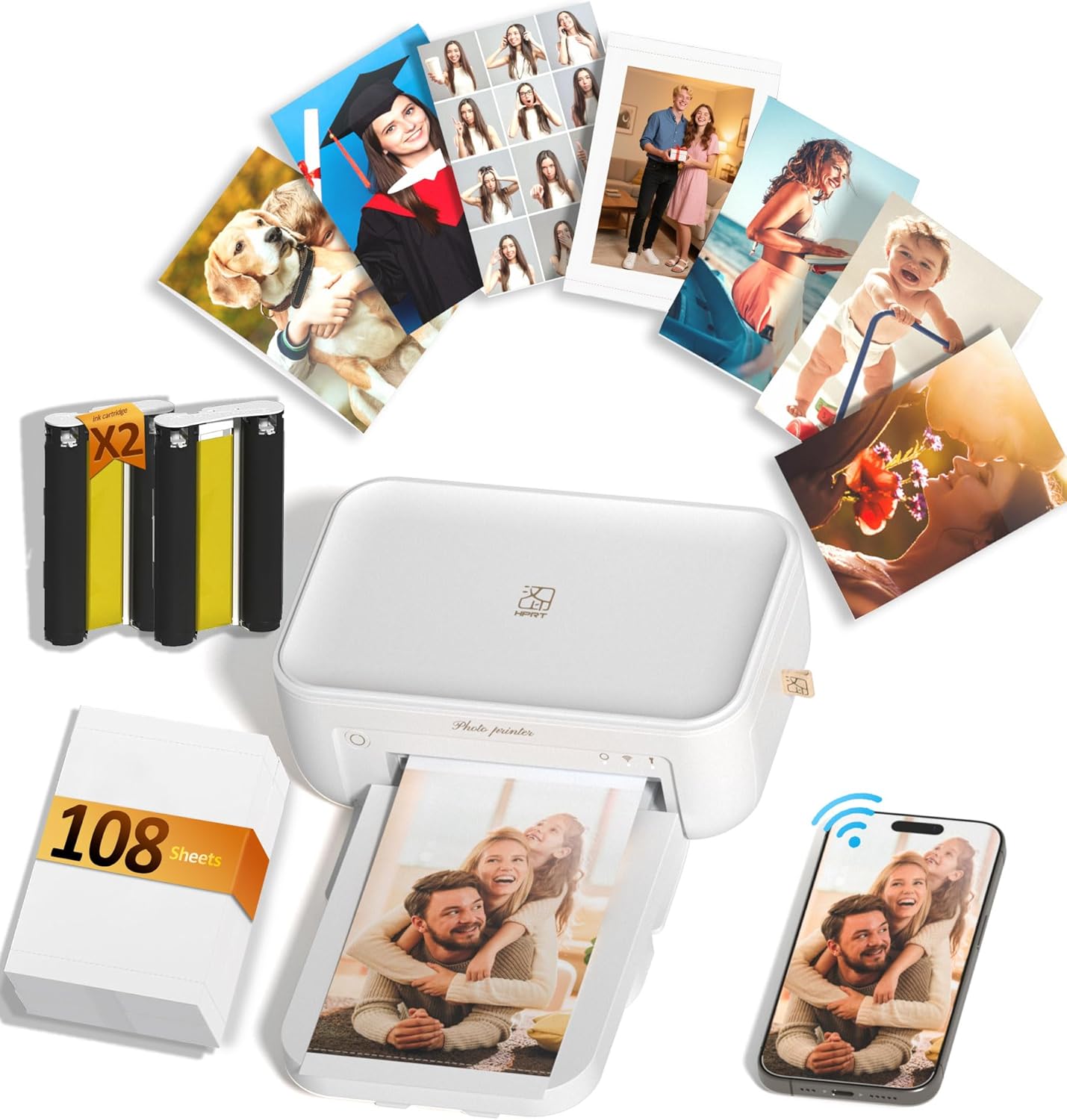 HPRT CP4100 4x6 Photo Printer with 108 Sheets & 2 Ribbons White Photo Printer+108 Sheets+2 Ribbons