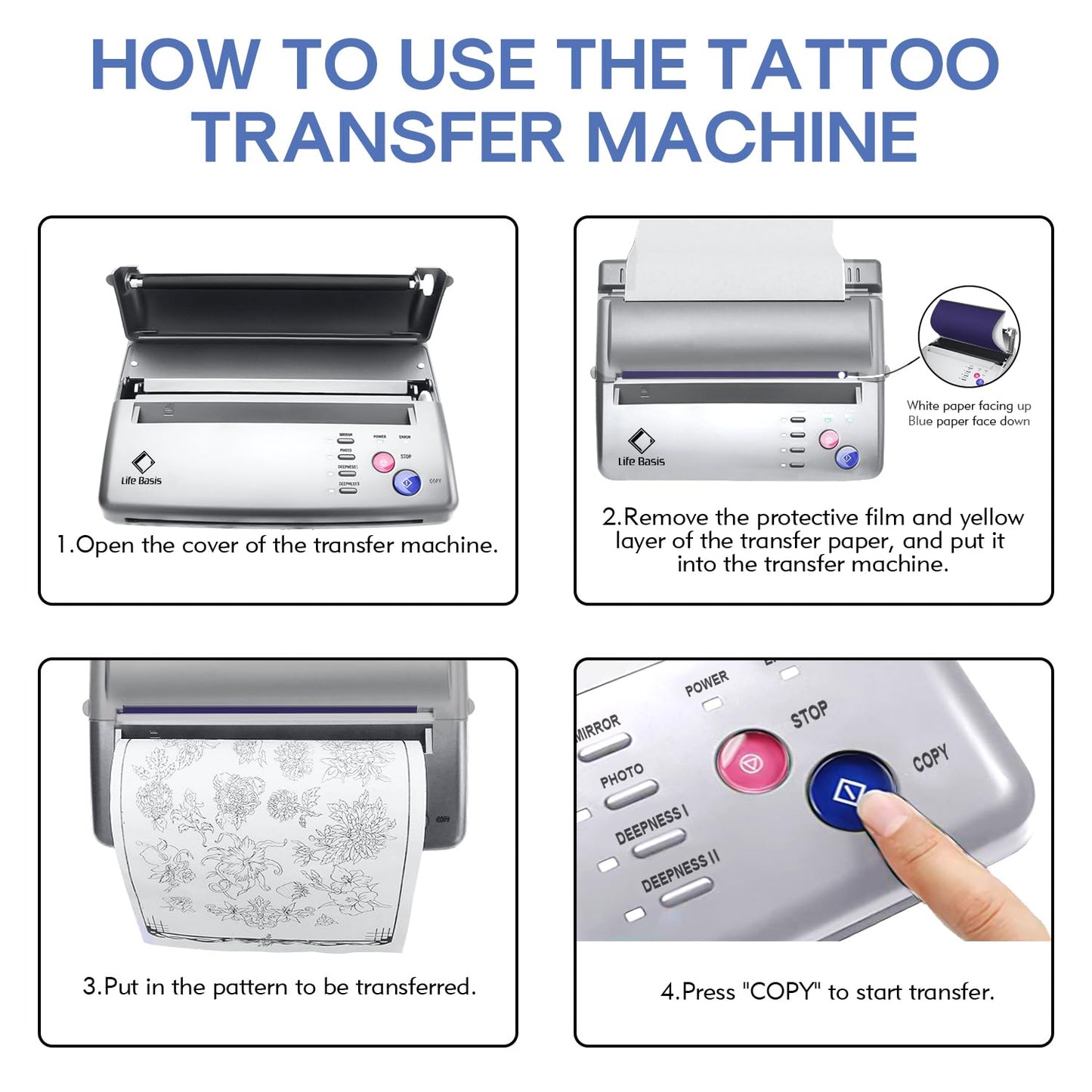 Silver Tattoo Printer With 20 Papers, Tattoo Stencil Printer