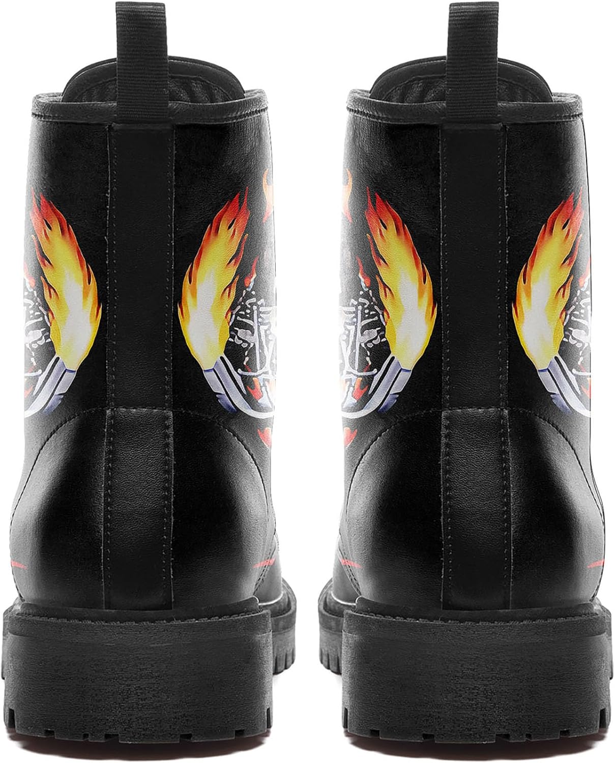 Skull Black Leather Combat Boots Women Mens Motorcycle Boots