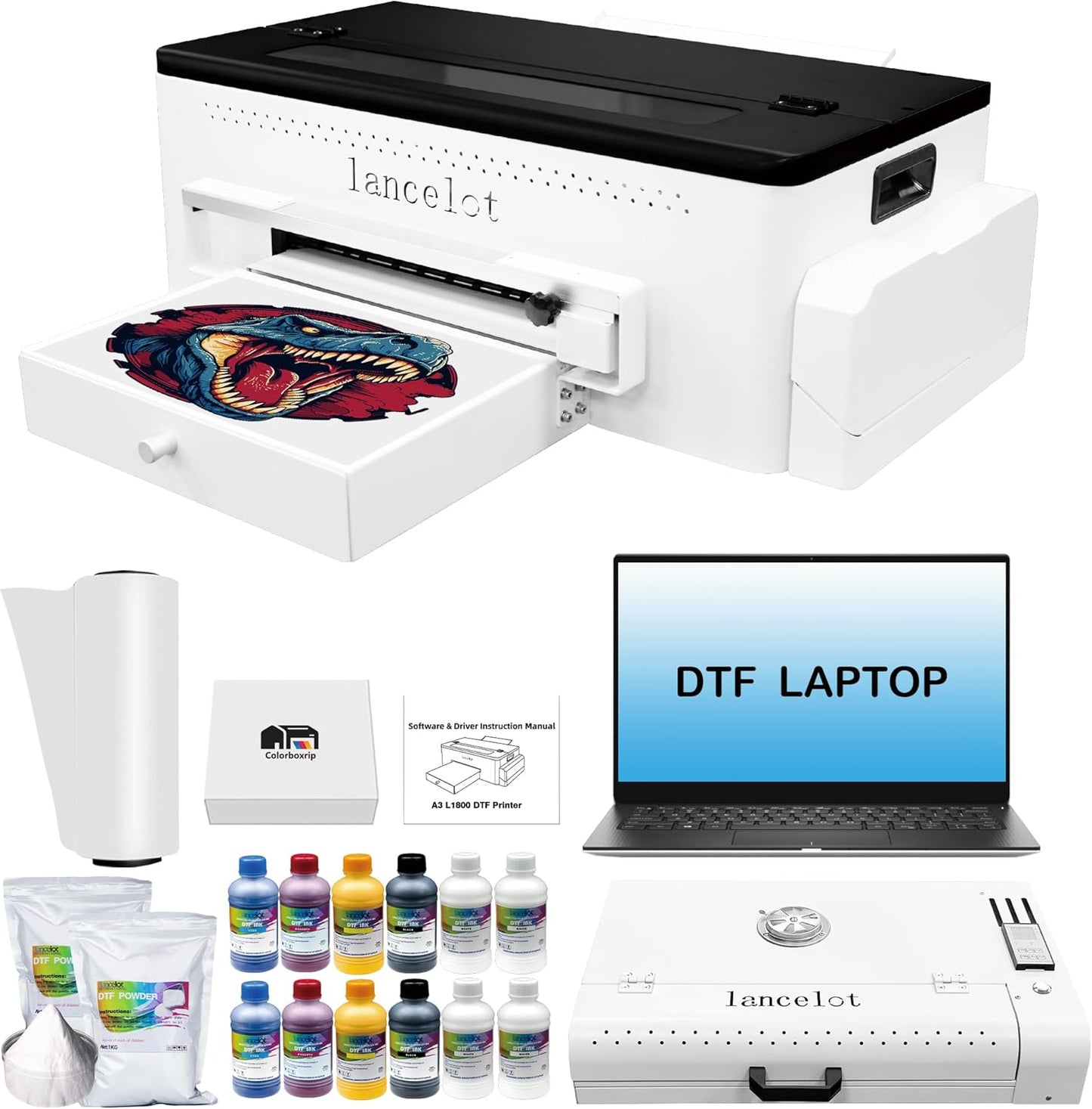 Lancelot A3 L1800 DTF Printer Bundle Printer+Oven+Laptop+consumable Printer+Oven+Software+Computer+Ink+Powder