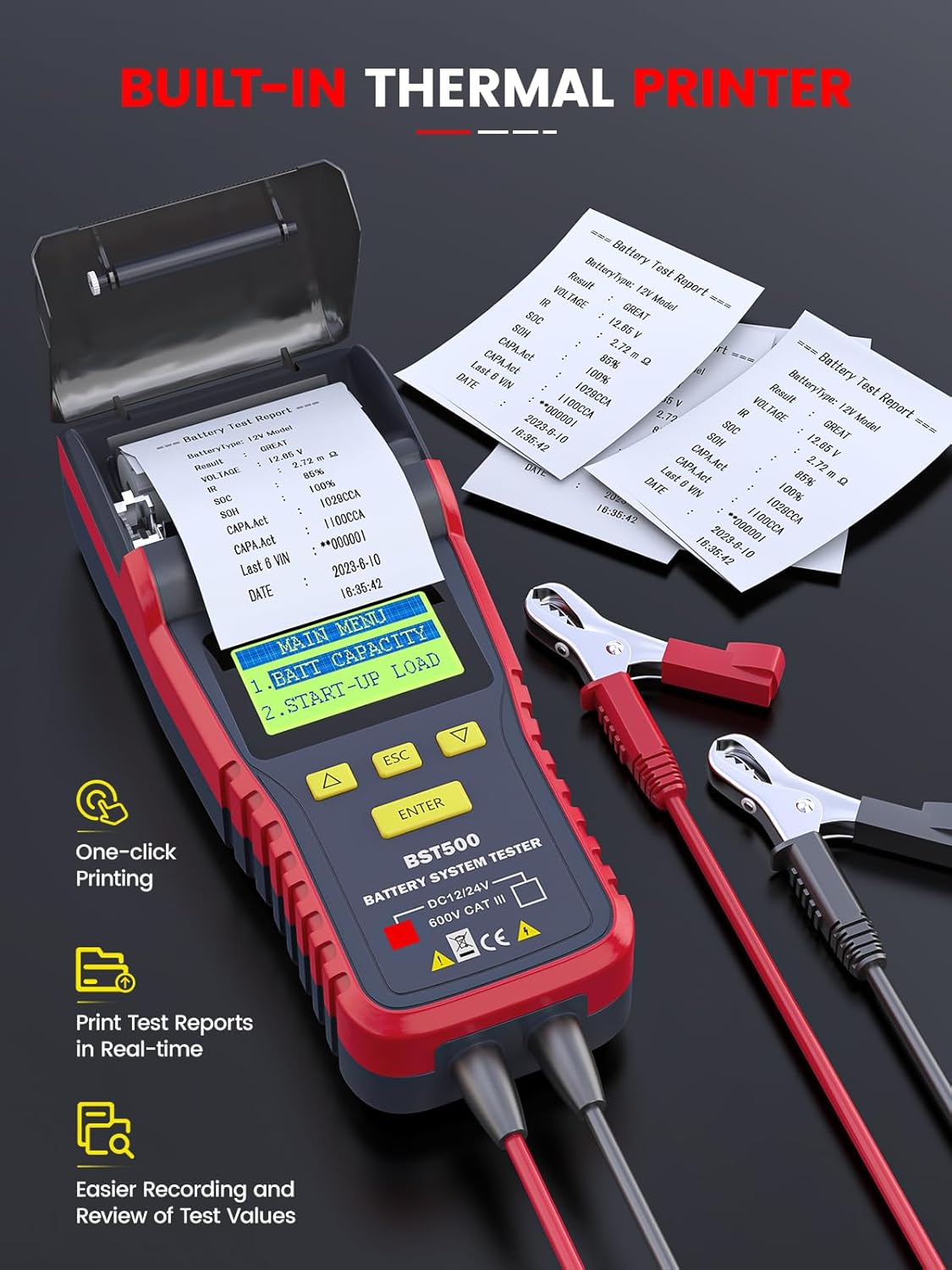 Car Battery Tester with Printer for Motorcycles Truck SUV ATV RV