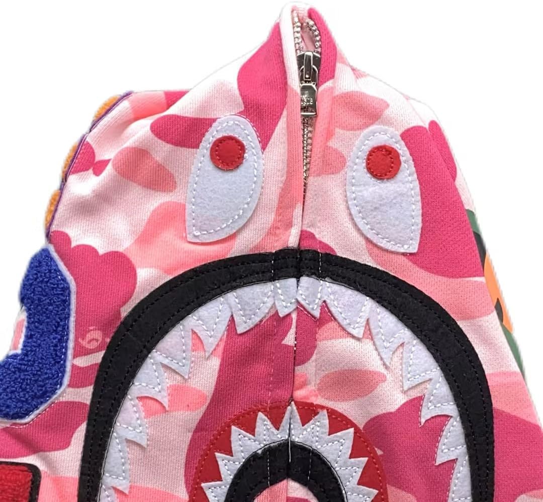 Unisex Shark Embroidery Y2k Zip Up Hoodie Couple Sweatshirts Jacket Asian Size