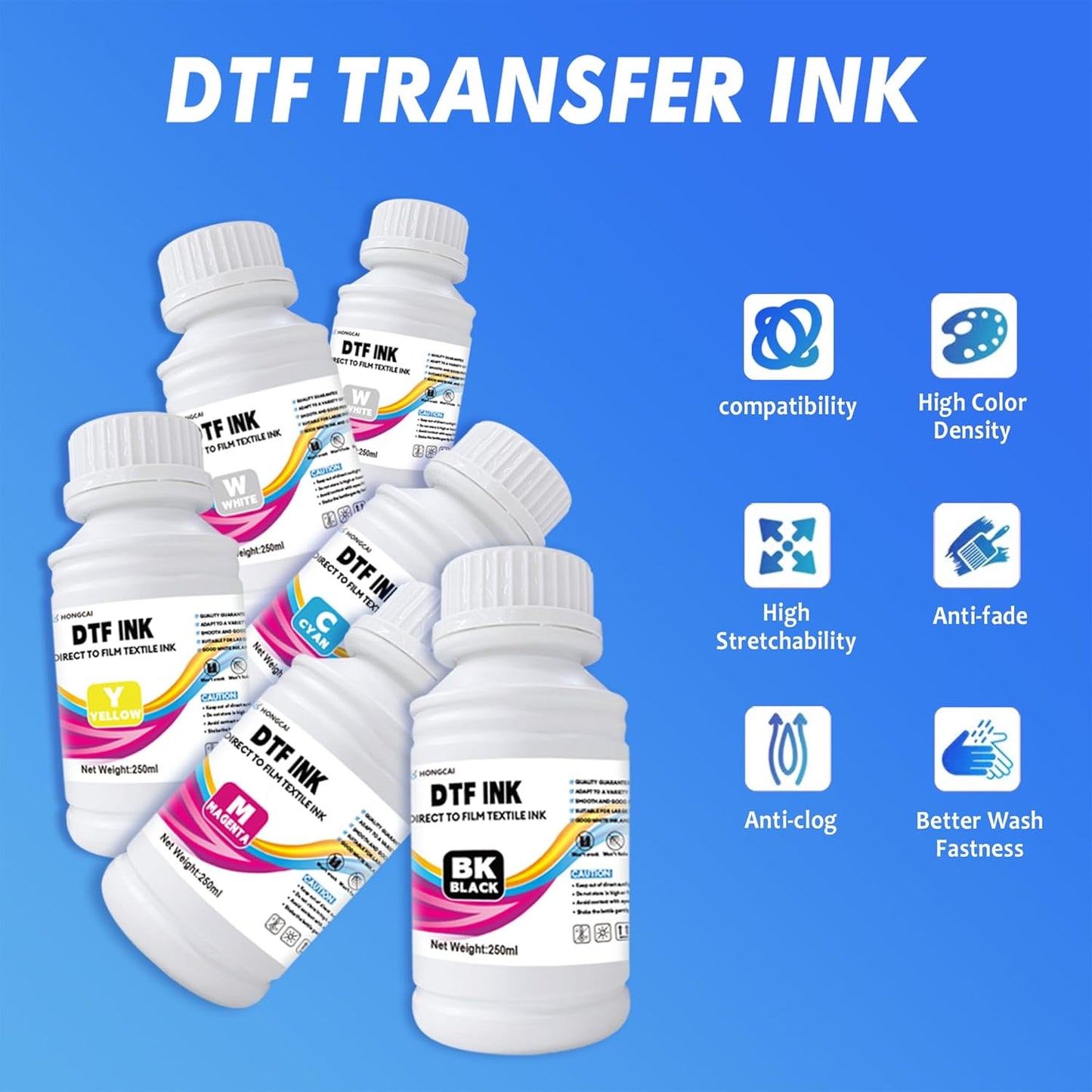 250ml 6-Color CMYKWW DTF Ink Set for L1800 L805 DX6 Heat Transfer - Colorsprinter