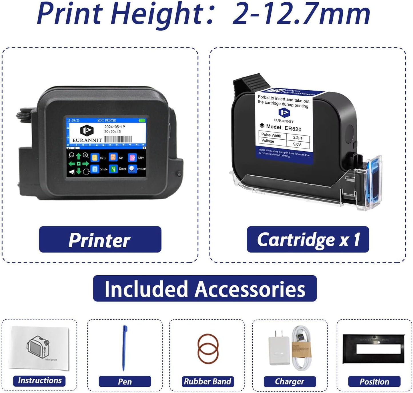 Mini Handheld Portable Inkjet Printer Fast-Dry Ink For Any Surface