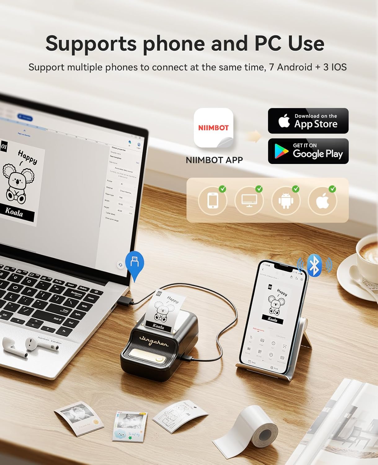 Portable 300DPI Thermal Photo Label Printer 50x30 Mm Notes Photos - Colorsprinter