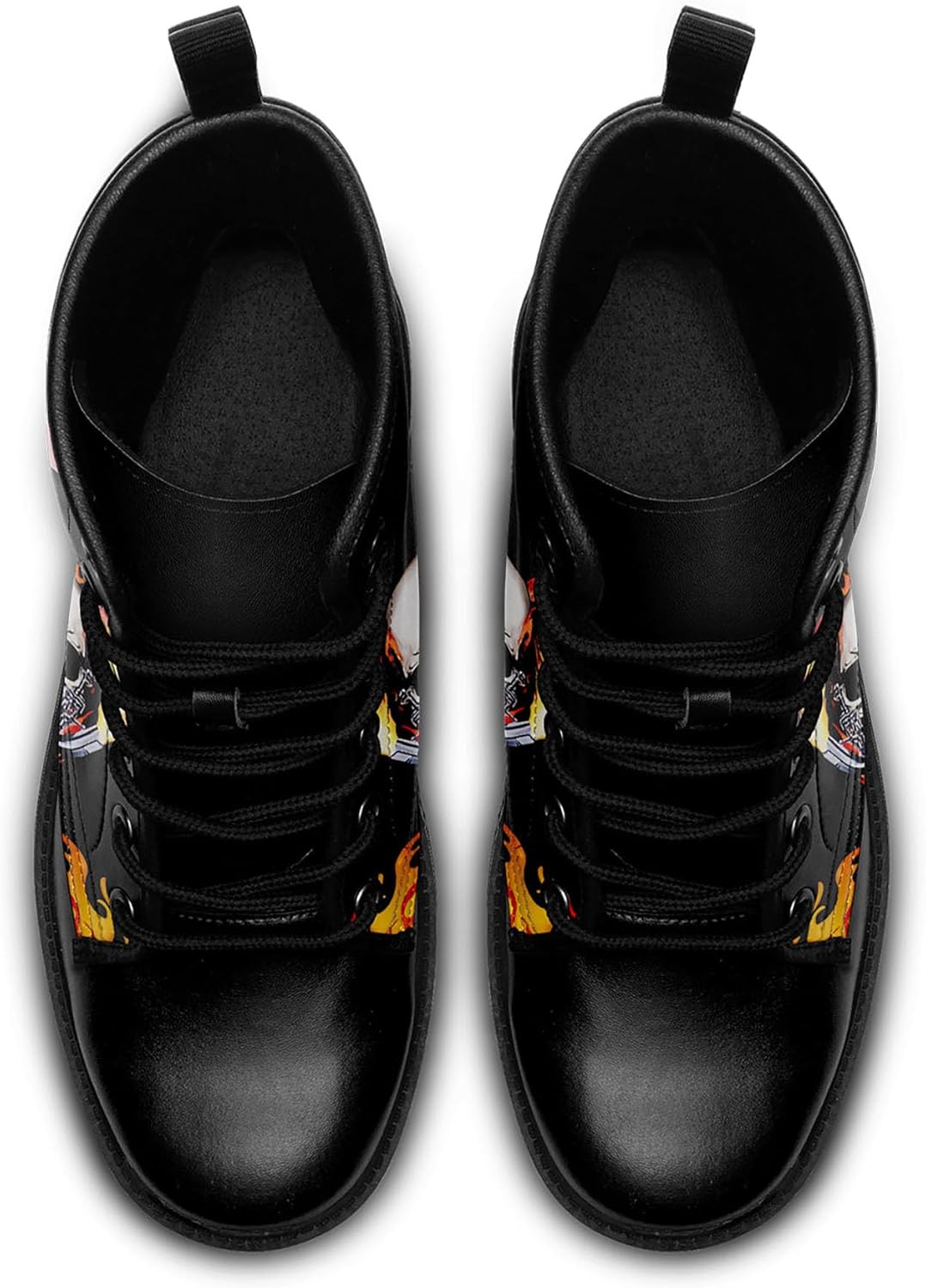 Skull Black Leather Combat Boots Women Mens Motorcycle Boots