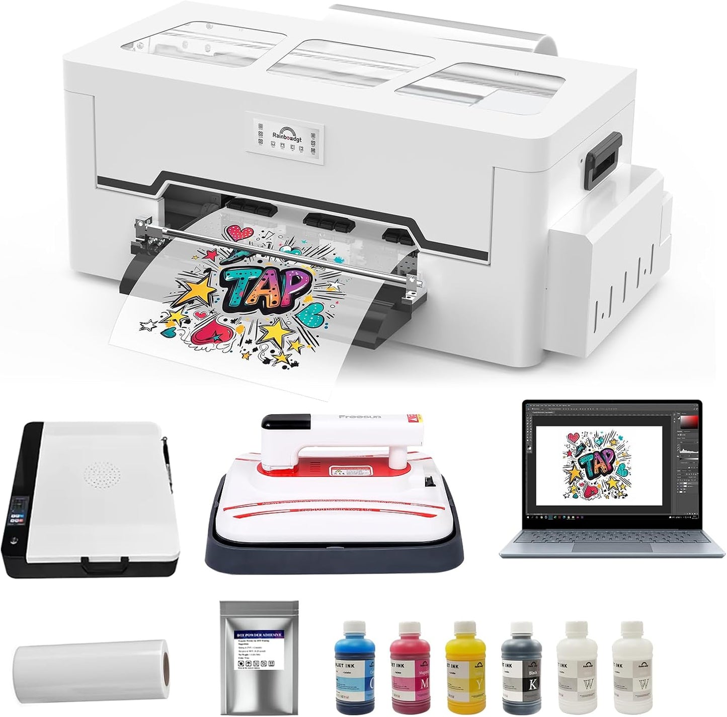 Peacock 33 A3 DTF Printer XP600 Kits With DTF supplies Oven Heat Press