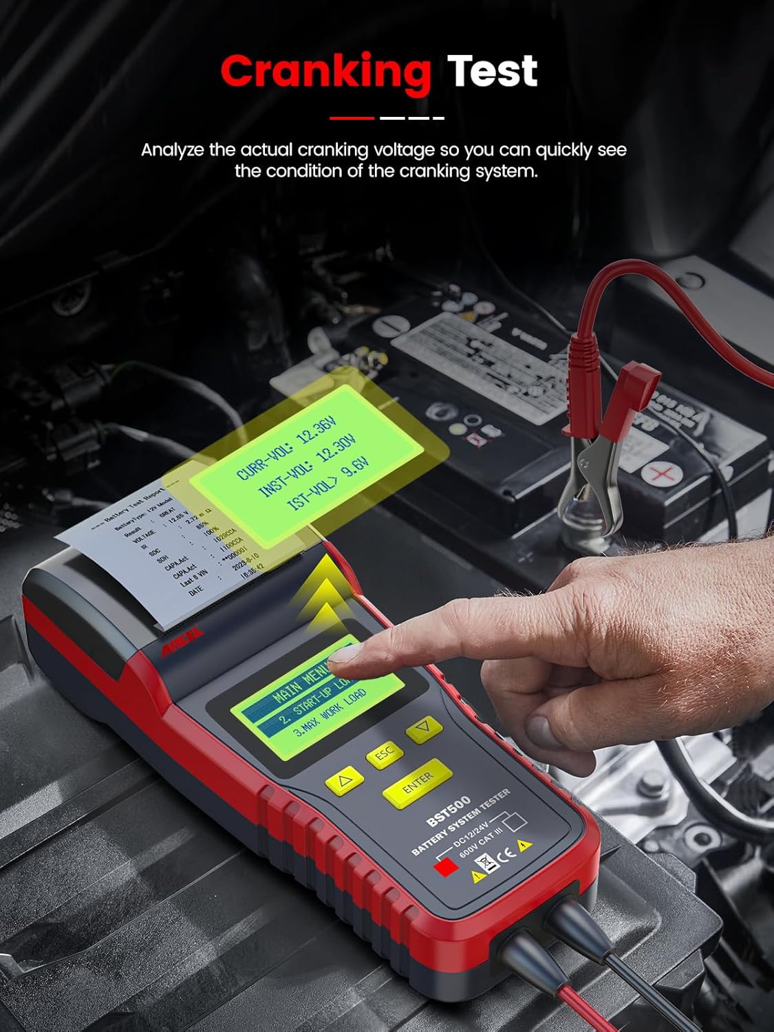 Car Battery Tester with Printer for Motorcycles Truck SUV ATV RV
