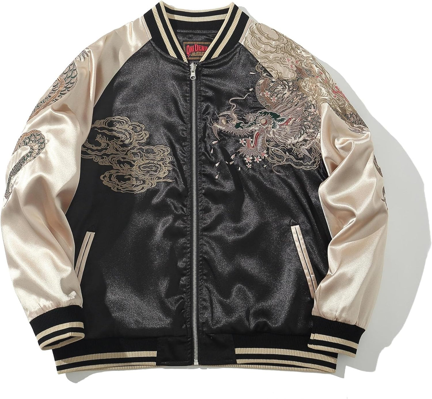 Dragon Embroidered Men's Bomber Jacket Satin Loose Streetwear