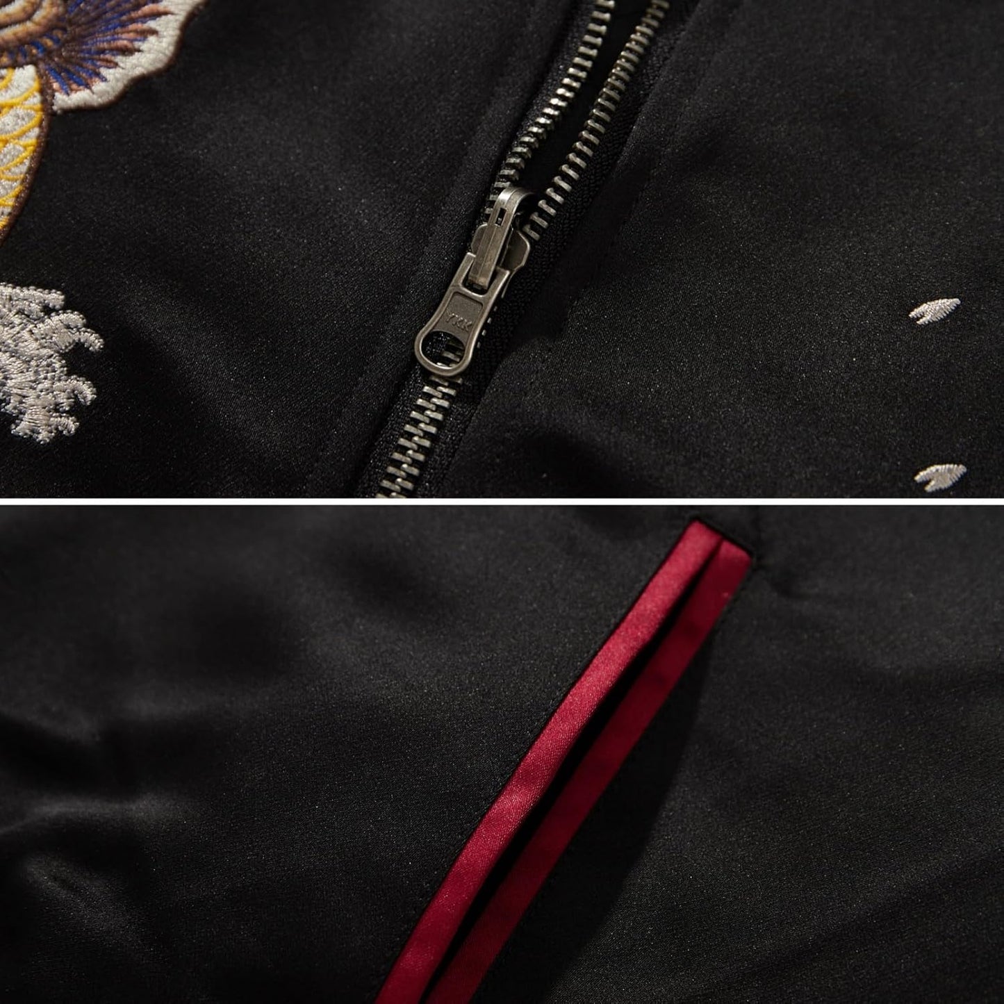 Satin Embroidery Bomber Jacket Coat Japanese Style Zip Up Windbreaker