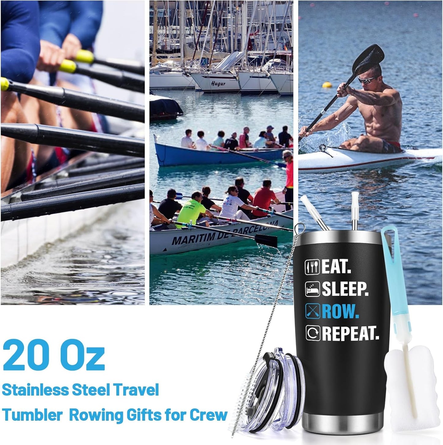 Eat Sleep Row Repeat Insulated Tumbler Funny Coffee Mug Cup Gifts