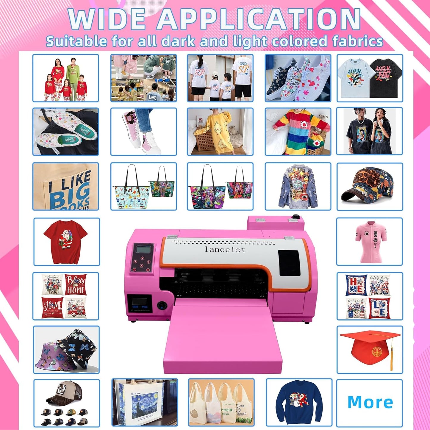 XP600 A3 Pink DTF Printer Bundle Printing Machine T Shirt Making Kit