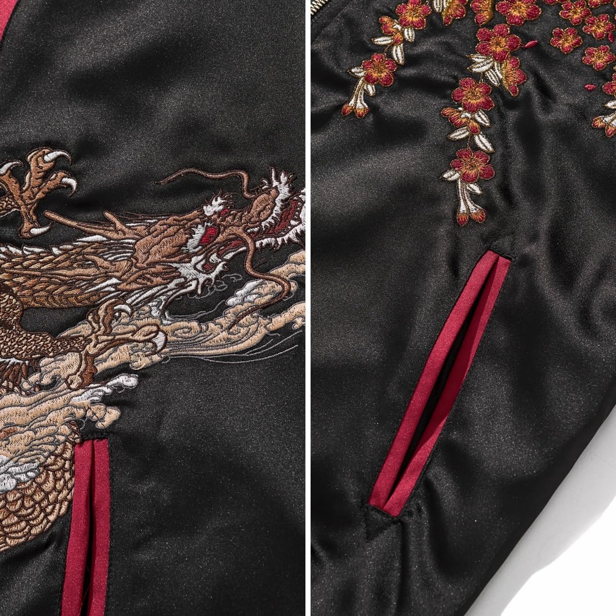 reversible Dragon Satin Bomber Jacket Japanese Vintage Windbreaker