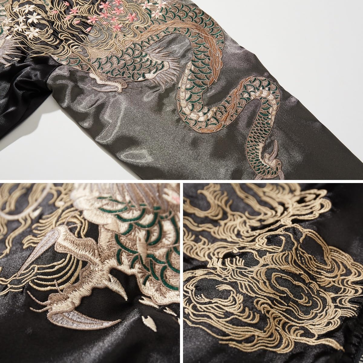 Dragon Embroidered Men's Bomber Jacket Satin Loose Streetwear