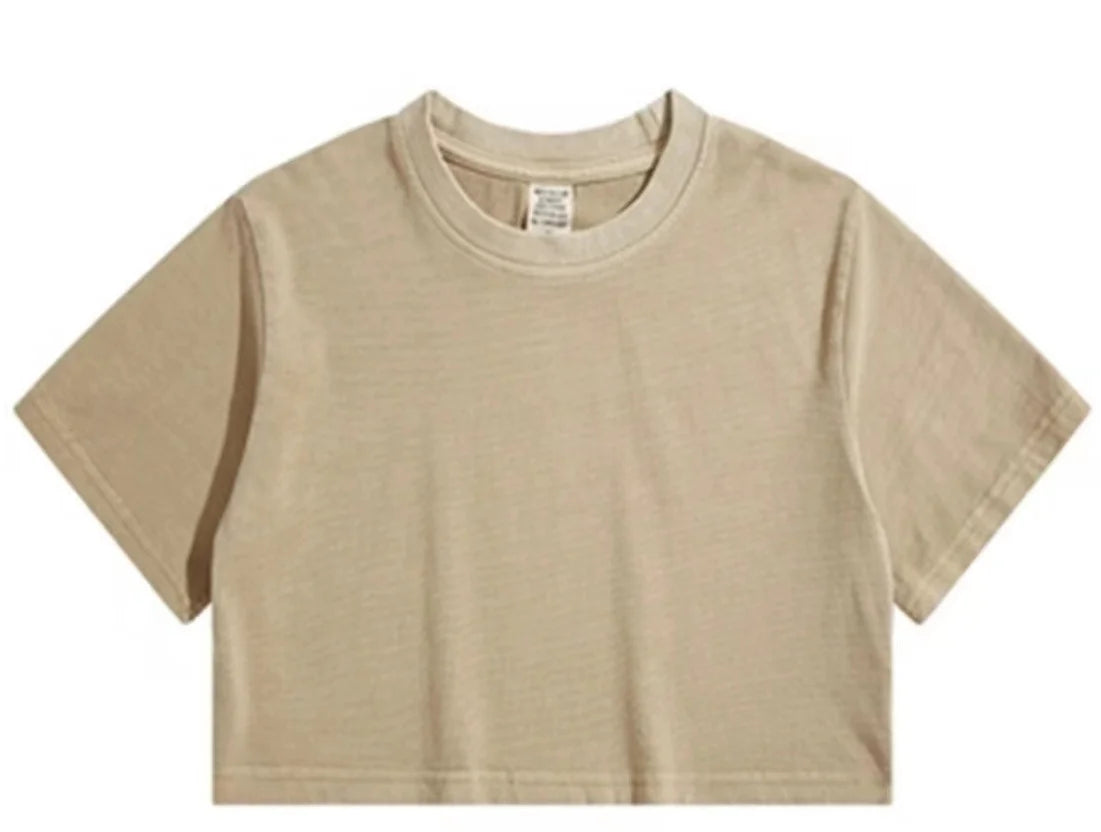 Custom Logo Women Cotton Wholesale Blank Top Tee Shirts T-Shirts Khaki