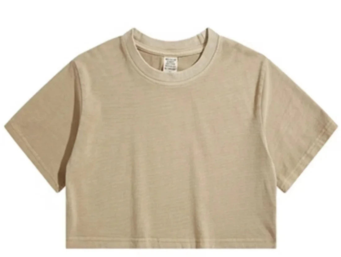 Custom Logo Women Cotton Wholesale Blank Top Tee Shirts T-Shirts Khaki