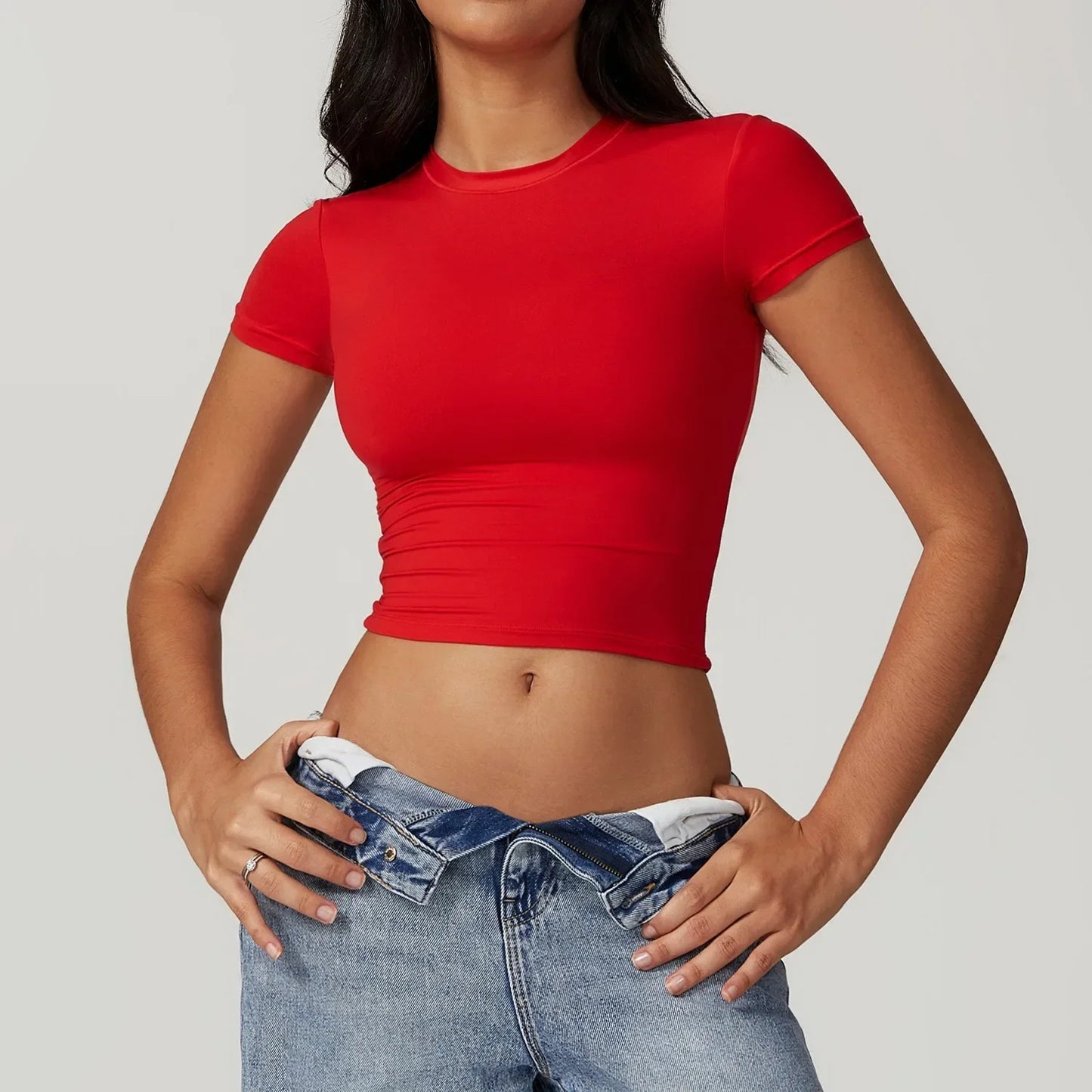 Wholesale Blank Custom Logo Hot Sexy Women Soft Fitness Top T Shirt Red