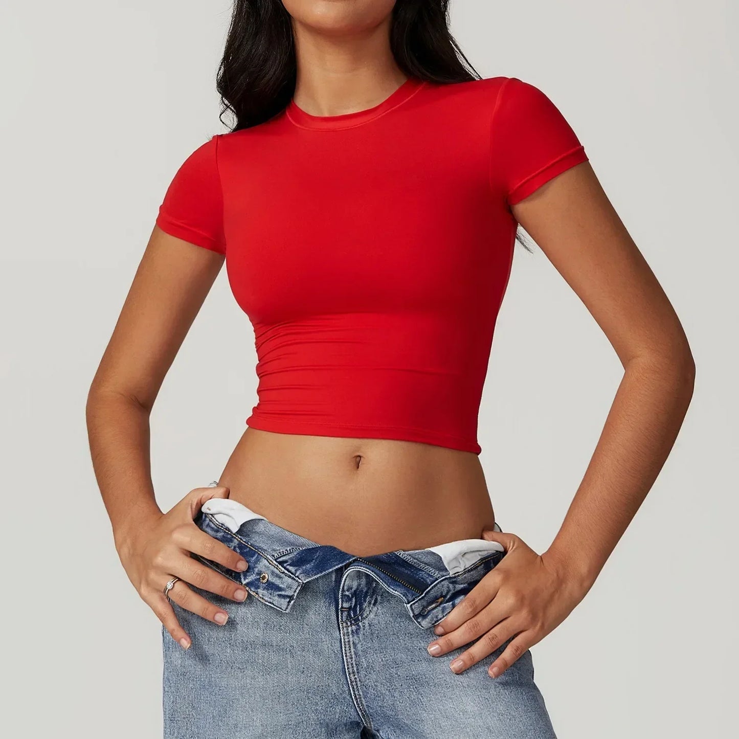 Wholesale Blank Custom Logo Hot Sexy Women Soft Fitness Top T Shirt Red