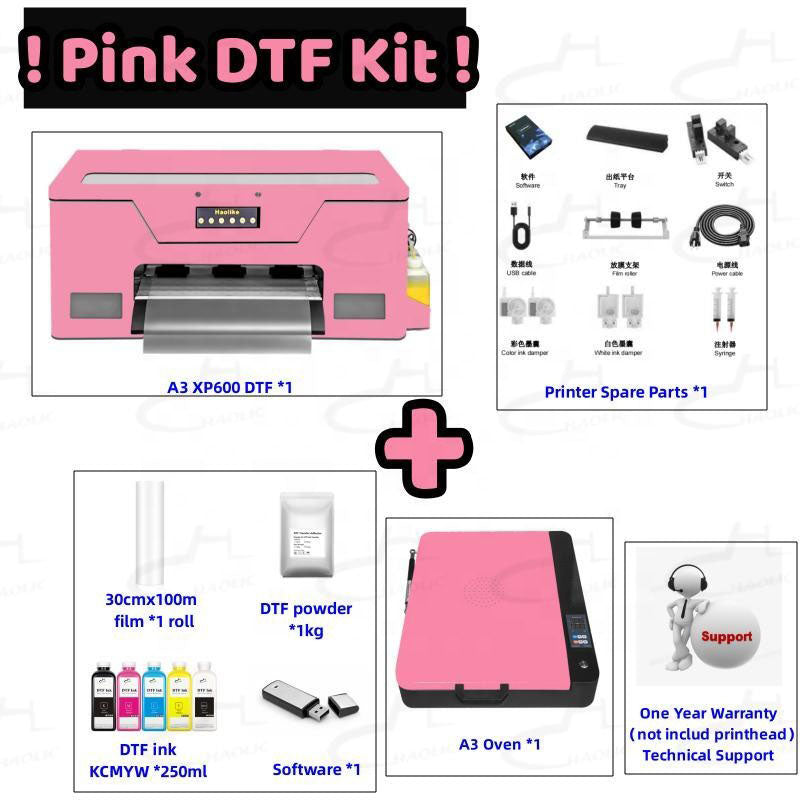 Haolic XP600 A3 Pink DTF Printer Bundle Thirst Printing Machine