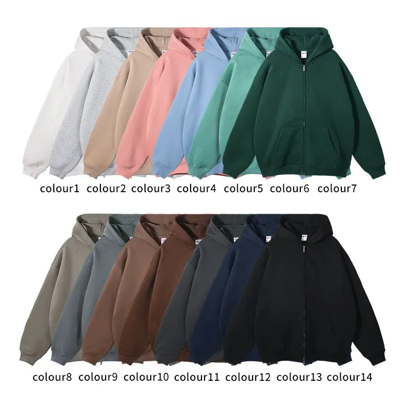 Custom Unisex Women Men Blank Cotton Zip Up Wholesale Fleece Hoodie