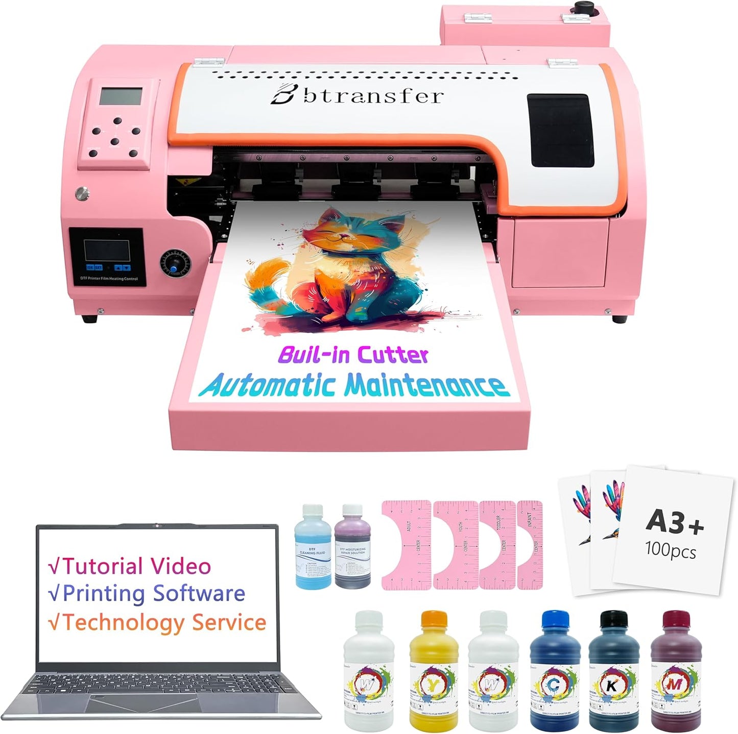 Pink M1630 A3 DTF Printer Bundle with XP600 Printer,Laptop,Consumable