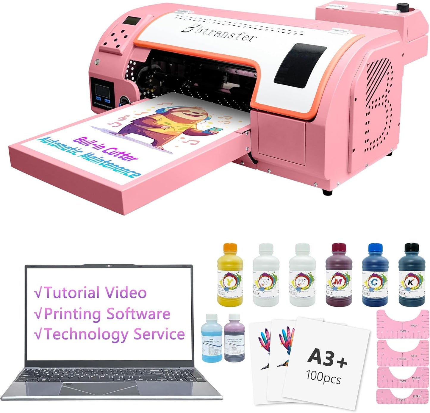 Pink M1630 A3 DTF Printer Bundle with XP600 Printer,Laptop,Consumable