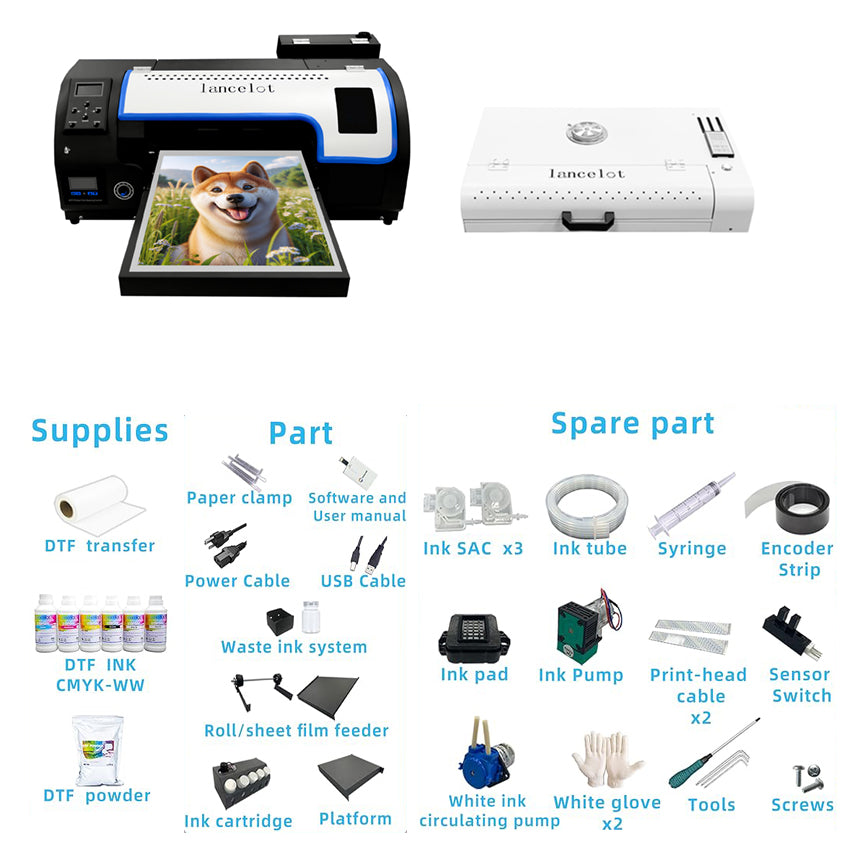 Impresora de transferencia DTF Lancelot XP600 A3, paquete de máquina de impresión de camisetas
