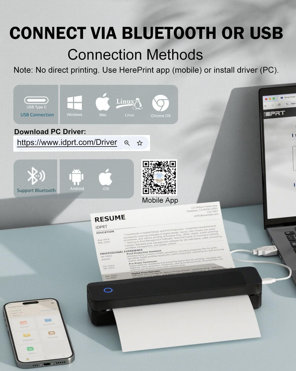 Portable Wireless Mobile A4 Mini Thermal Printer