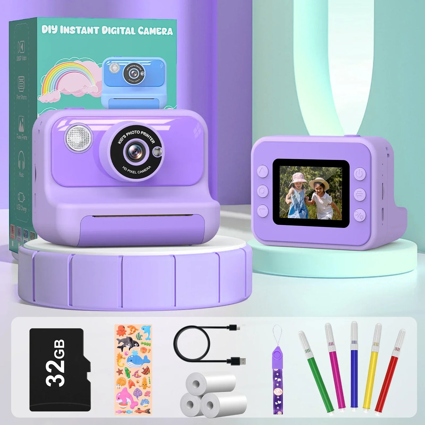 2.4 Inch Instant Print Camera For Kids Mini Camera Toy Gifts PURPLE