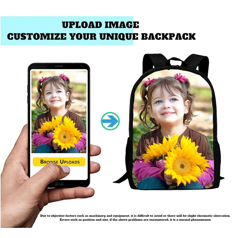 Blank Custom Photo Kids School Backpack Large Personalized Bag