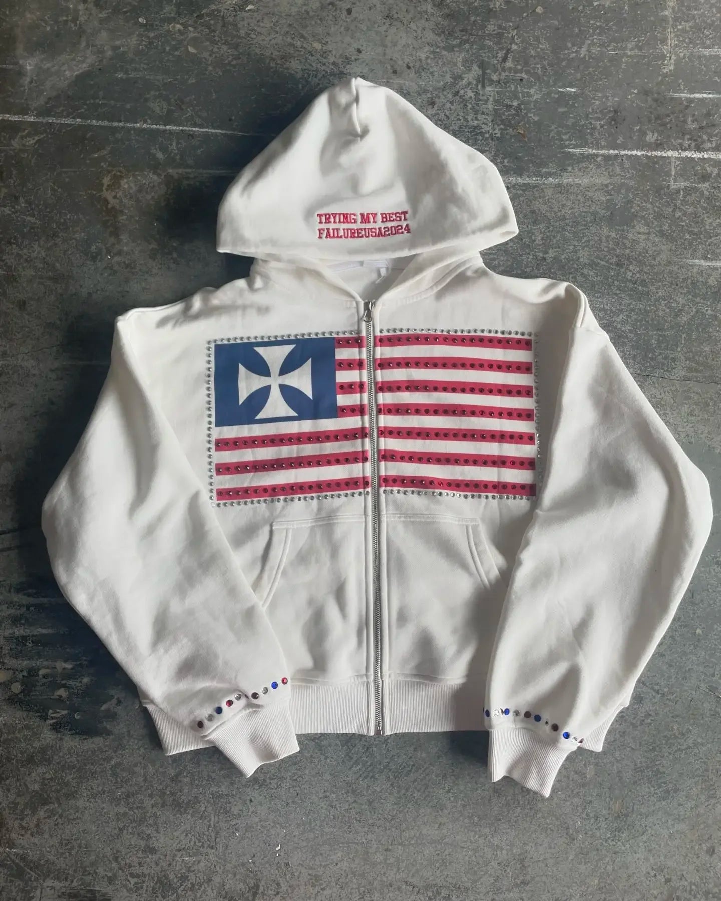 Women Y2k Zip Up Hoodie Sweatshirt Vintage Flag Jacket Streetwear