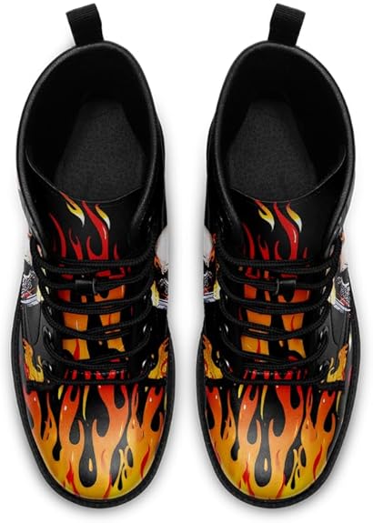 Skull Black Leather Combat Boots Women Mens Motorcycle Boots