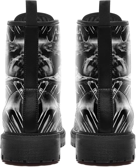 Unisex Skull Black Ankle Boots Motorcycle Hunting Leather Boots Shoes - Colorsprinter