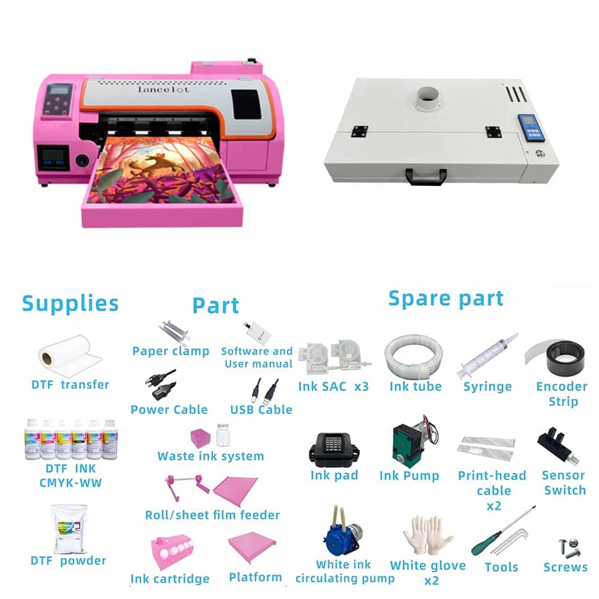 XP600 A3 Pink DTF Printer Bundle Printing Machine T Shirt Making Kit