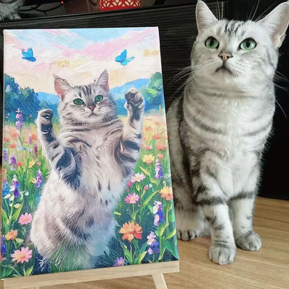 Personalized Cat Portrait Oil Painting Pet Funny Cat Love Gifts
