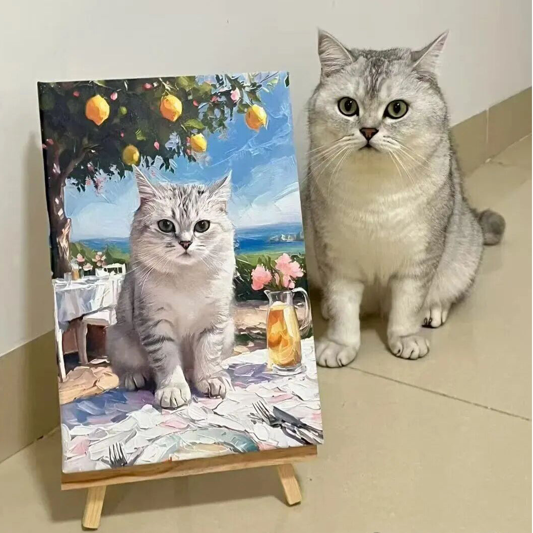 Personalized Cat Portrait Oil Painting Pet Funny Cat Gifts