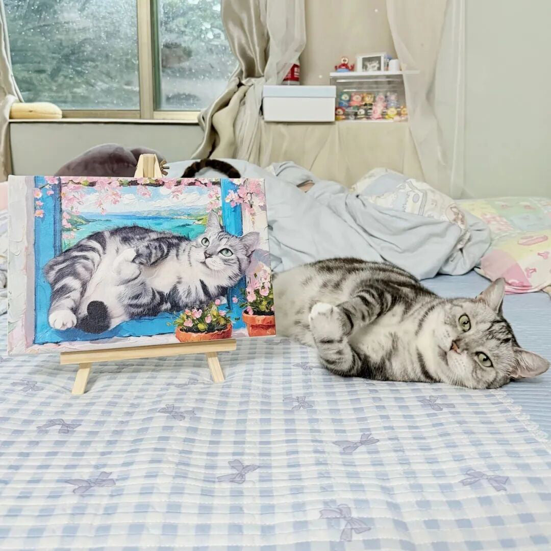 Personalized Cat Portrait Oil Painting Funny Cat Memorial Gifts